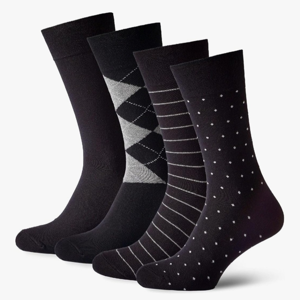 Elegant Black Patterned Dress Socks for Men